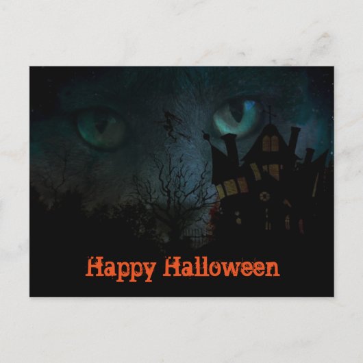 Griezelige Zwarte Kat Halloween Ansichtkaart Briefkaart (Voorkant)