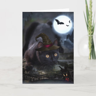 Griezelige Zwarte Kat Halloween Kaart