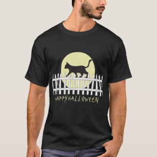 Griezelige Zwarte Kat op Hekwerk Afsluiting T-shirt