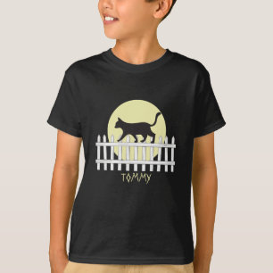 Griezelige Zwarte Kat op Hekwerk T-Shirt
