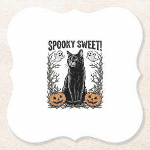 Griezelige Zwarte Kat Vintage Halloween Gravure Sh Kartonnen Onderzetters