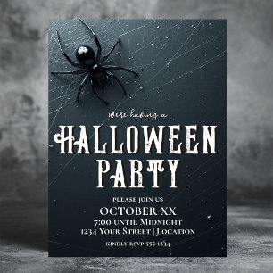 Griezelige Zwarte Spin en Web Halloween Feest Kaart