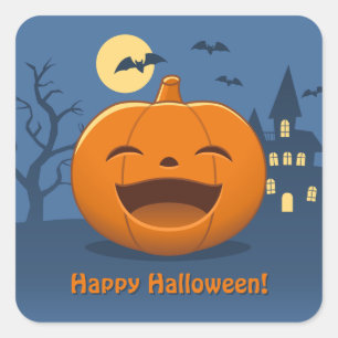 Griezellende Halloweenpompoen met eigen tekst Vierkante Sticker