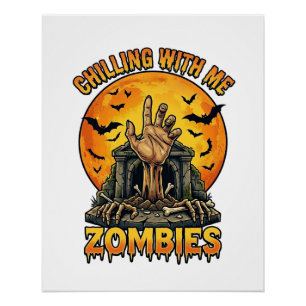 Griezende zombies hand grafsteen volle maan vleerm perfect poster