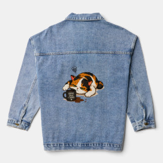 Griezige Calico Kat - Coffee sprak Denim Jacket