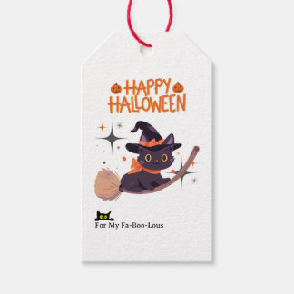 Griezige Cute Kat Heks Halloween Favor Labels Cadeaulabel