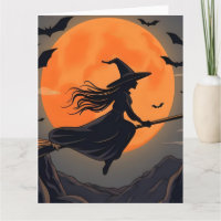 Griezige Heks Vliegende Bezem Oranje Volle Maan