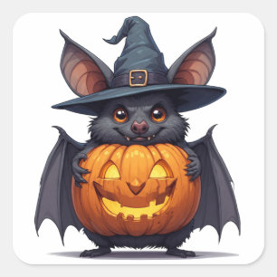 Griezige HeksenVleermuis met Jack O Lantern 🦇 Vierkante Sticker