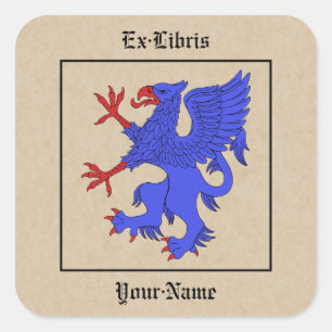 Griffin Rampant Azure Bookplate Vierkante Sticker