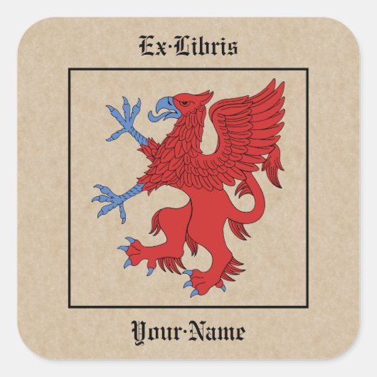Griffin Rampant Gules Bookplate Vierkante Sticker (Voorkant)