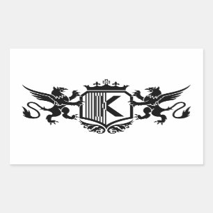 Griffins flankeren een schild met de letter "K" Rechthoekige Sticker