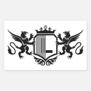 Griffins flankeren een schild met de letter "L" Rechthoekige Sticker