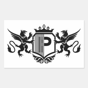 Griffins flankeren een schild met de letter "P" Rechthoekige Sticker