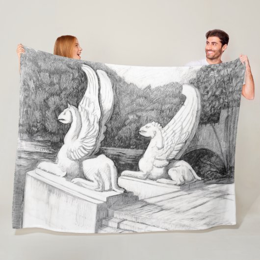 Griffins sculptuur monochrome potlood Art Fleece Deken (In situ)