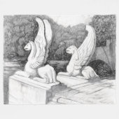 Griffins sculptuur monochrome potlood Art Fleece Deken (Voorkant (Horizontaal))