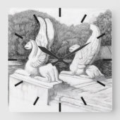 Griffins sculptuur monochrome potlood Art Vierkante Klok (Voorkant)