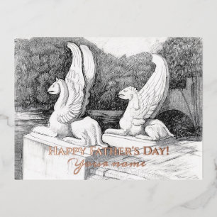 Griffins sculptuur monochroom folie feestdagen briefkaart