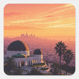  Griffith Observatorium Los Angeles zonsondergang Vierkante Sticker