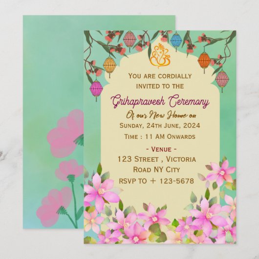 Grihapravesh Ceremony Invitations  (Devant / Derrière)