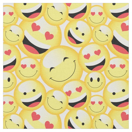 Grijnzend Geel Emoji Gezichten Patroon Stof (Close Up)