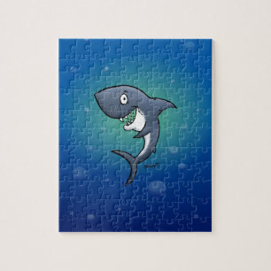 Grijnzende grappige haai op blauwe achtergrond legpuzzel