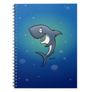 Grijnzende grappige haai op blauwe achtergrond notitieboek