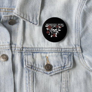 Grijp de Dag - Rode Rozen - Memento Mori Schedel Ronde Button 5,7 Cm