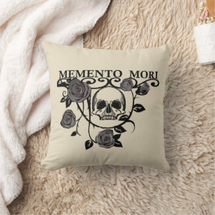 Grijp de Dag - Zwarte Rozen - Memento Mori Schedel Kussen