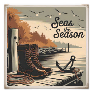 Grijp het Seizoen Vintage Nautical Herfst Design Foto Afdruk
