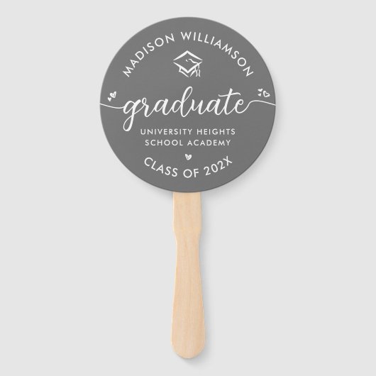 Grijs 1 Foto Afstuderen Modern Script Hearts Pet Handwaaier (Voorkant)