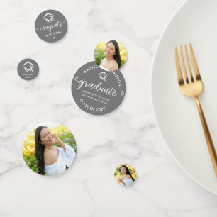Grijs 3 Foto Afstuderen Modern Script Hearts Pet Confetti