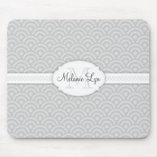 (Grijs) Aangepast monogram en naam Muismat (Voorkant)