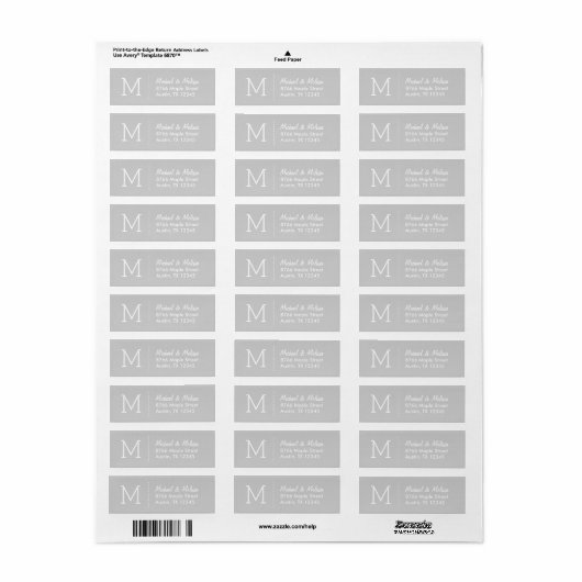 Grijs Aangepast Monogram Etiket (Full Sheet)