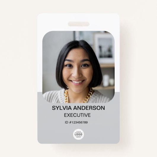 Grijs Aangepaste Foto Medewerker ID Logo QR Code Badge (Voorkant)