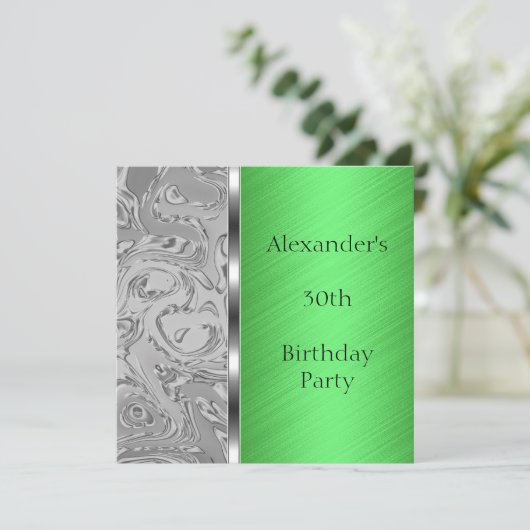 Grijs Abstract & Groen Verjaardag Event Kaart (Staand voorkant)