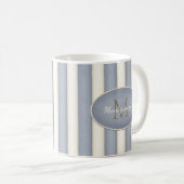 Grijs & Antiek Witte Strepen Brons Monogram Koffiemok (Voorkant rechts)