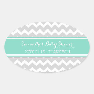 Grijs Aqua Chevron Baby shower Favor Stickers