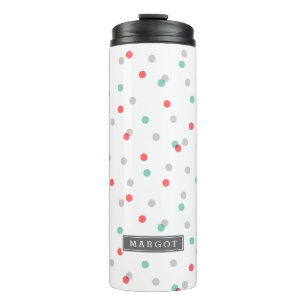 Grijs Aqua en Coral Confetti Stippen Monogram Thermosbeker