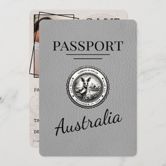 Grijs Australisch paspoort Bewaar de datum Save The Date (Voorkant / Achterkant)