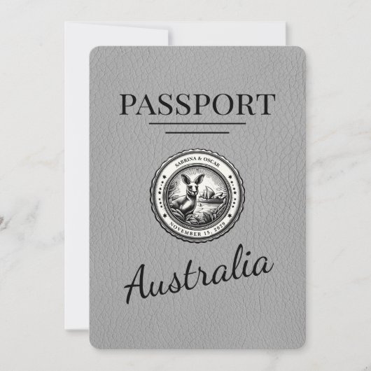 Grijs Australisch paspoort Bewaar de datum Save The Date (Voorkant)