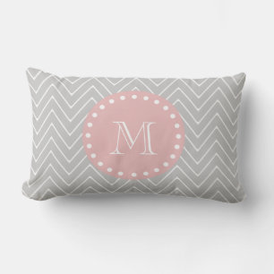 Grijs & Baby Roze Modern Chevron Custom Monogram Kussen