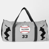 Grijs Baseball Speler Silhouet Naam Nummer Plunjezak (Voorkant)