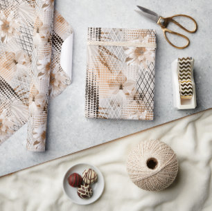 Grijs, beige tropisch patroon. cadeaupapier