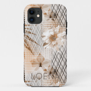 Grijs, beige tropisch patroon. iPhone 11 hoesje