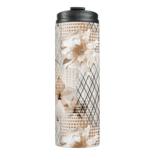 Grijs, beige tropisch patroon. thermosbeker