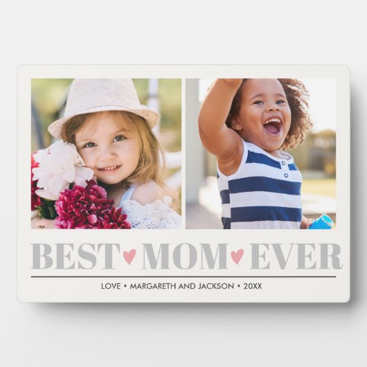 Grijs BEST MOM OOIT collage 2 Fotoroze harten Fotoplaat (voorkant)