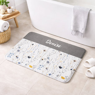 Grijs Blauw Aquarel Wilde Bloem Monogram  Badmat