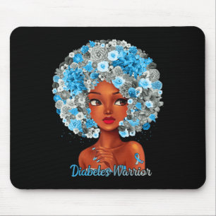Grijs Blauw Bloemen Afro Haar Zwart Vrouw Diabetes Muismat