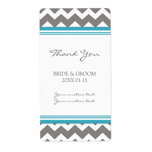 Grijs Blauw Chevron Bruiloft Labels (Voorkant)