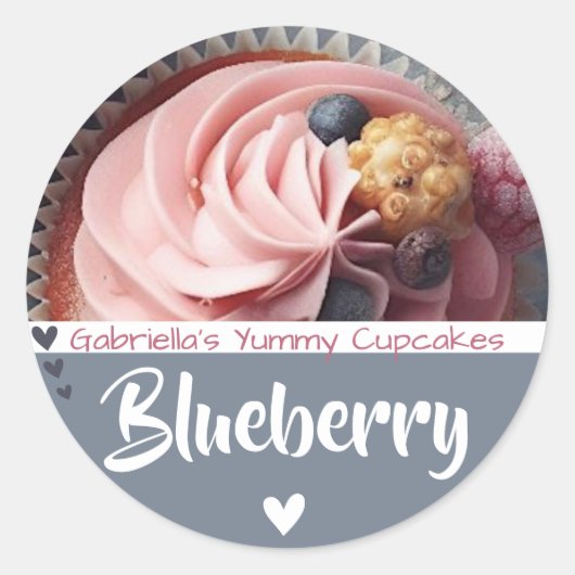Grijs Blauw Cupcake Cake Foto Bakken Product Label (Voorkant)